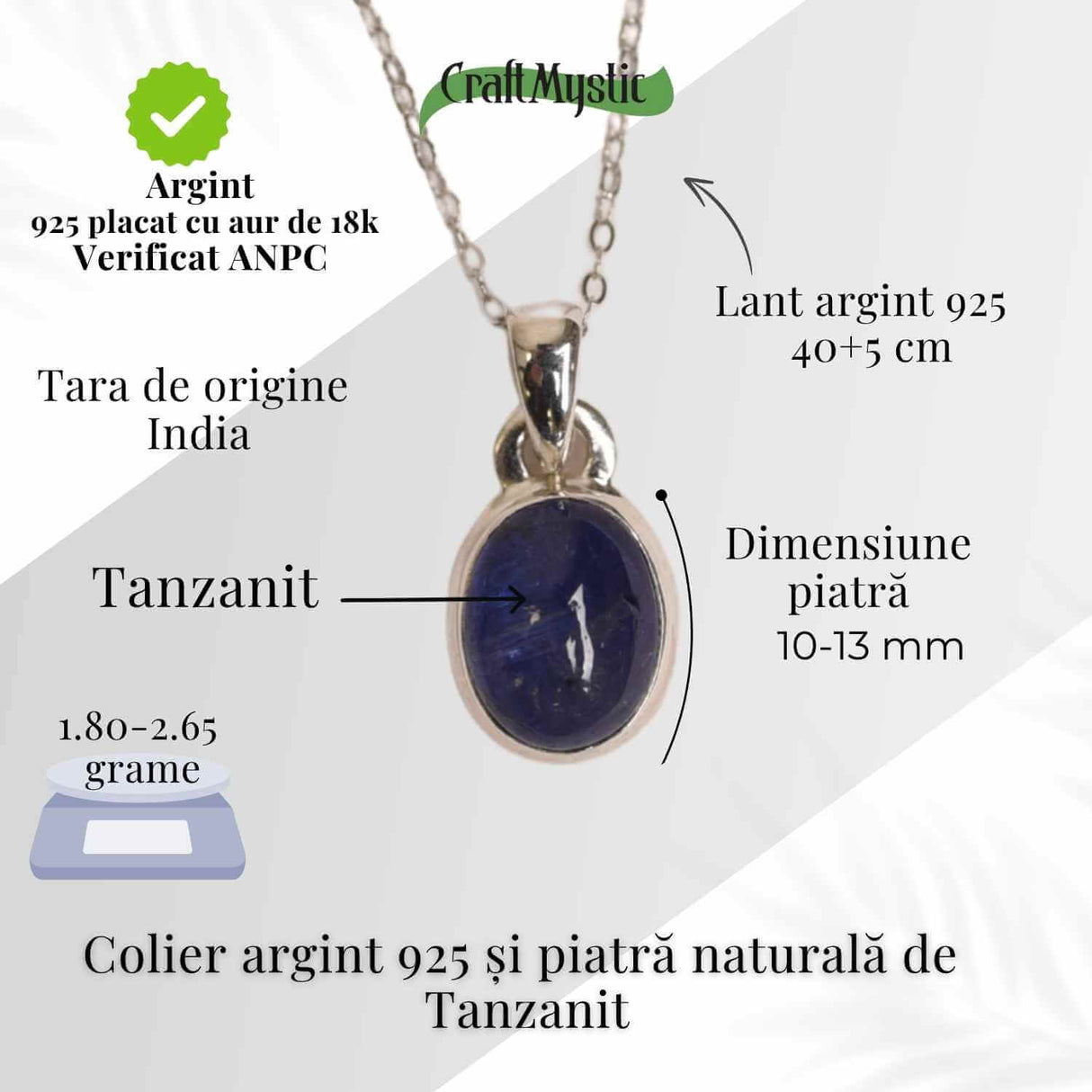 Colier argint 925 cu piatra naturala Tanzanit oval - Claritate si Transformare Interioara
