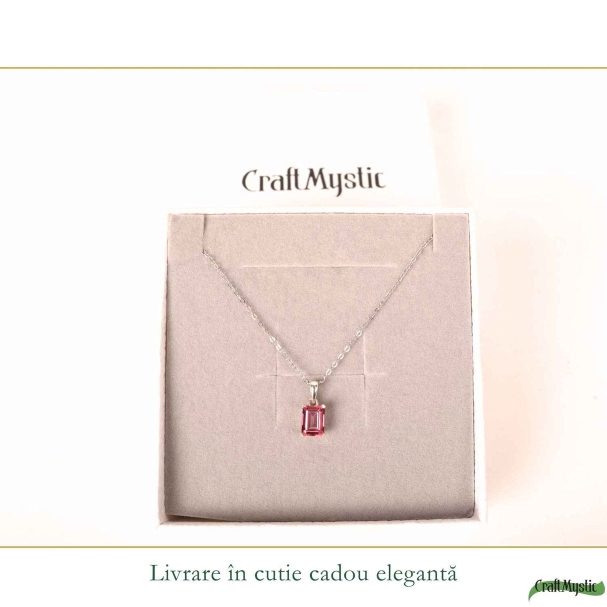 Colier argint 925 cu Topaz Roz forma de dreptunghi – Iubire si echilibru emotional