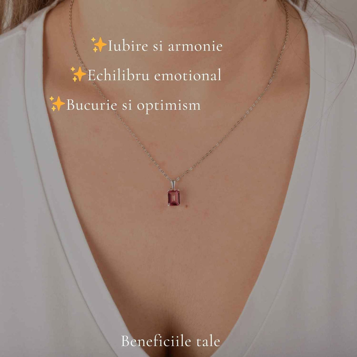 Colier argint 925 cu Topaz Roz forma de dreptunghi – Iubire si echilibru emotional