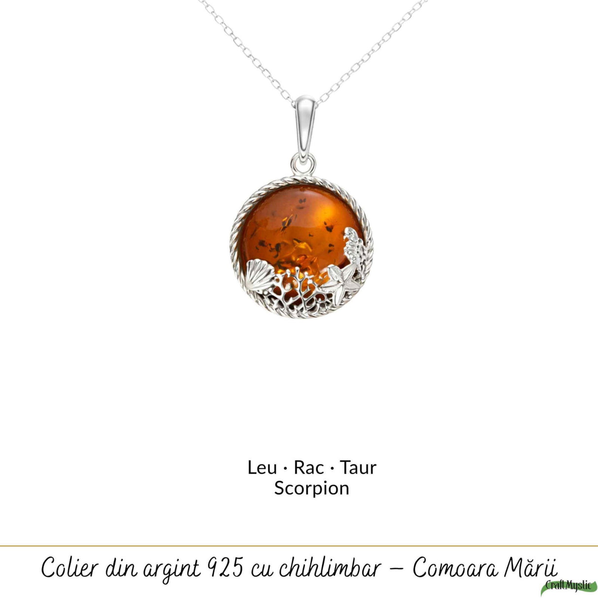Colier argint 925 rotund cu chihlimbar natural - Energie solara si echilibru