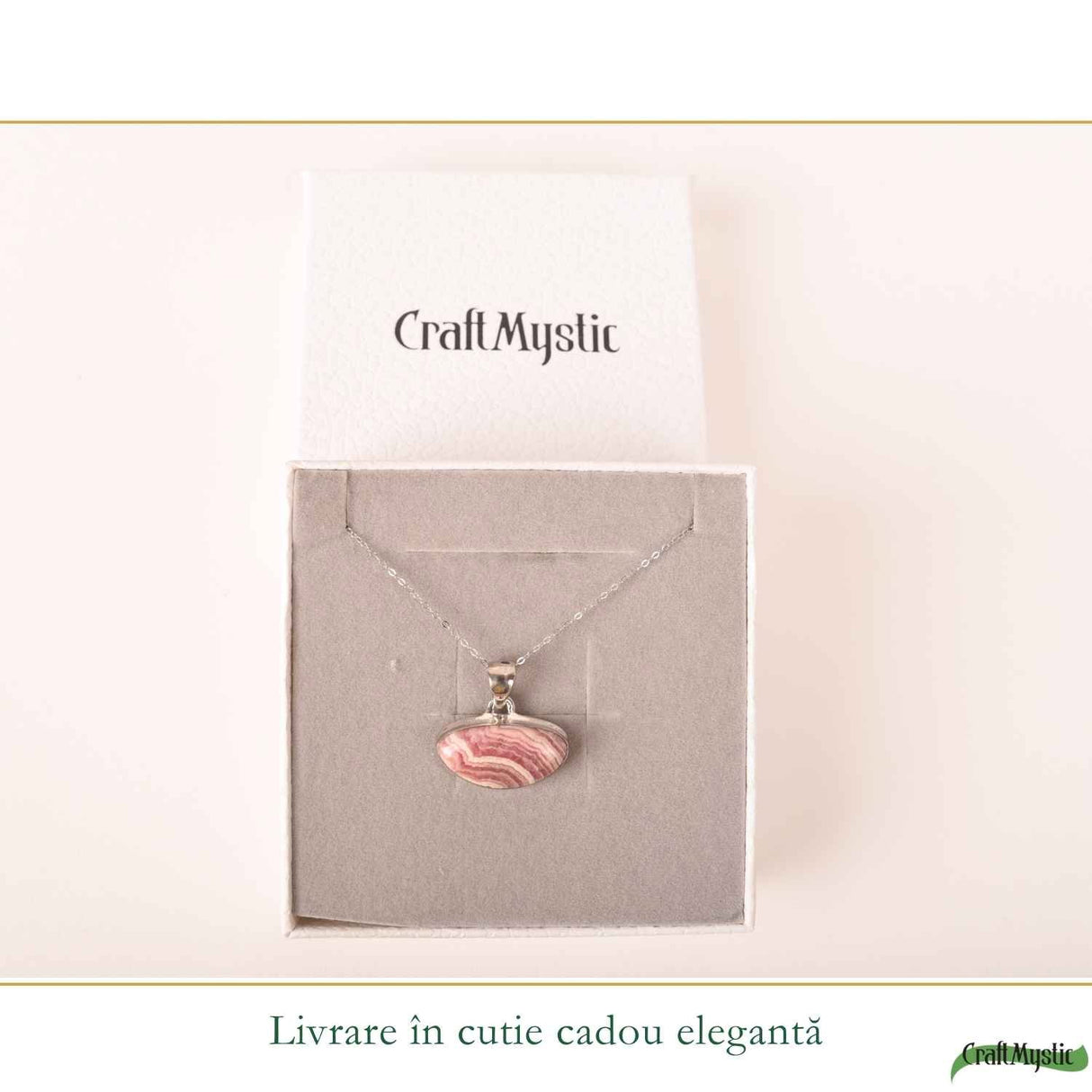 Colier Argint 925 cu Rodocrozit Natural Oval – Armonie si Energie Pozitiva