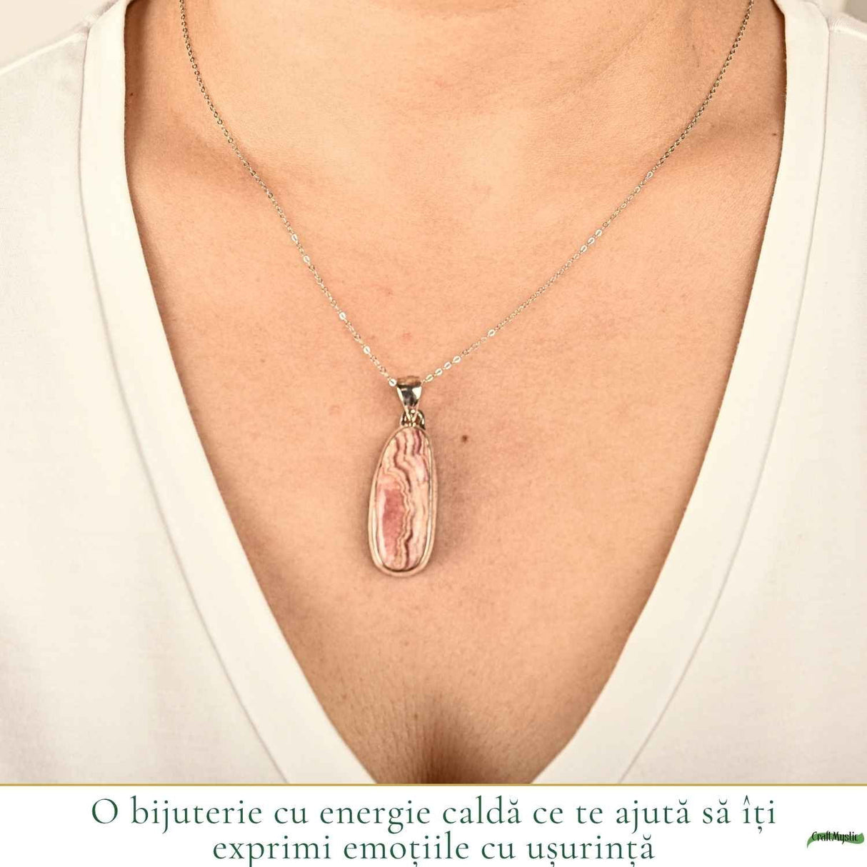 Colier Argint 925 cu Rodocrozit Natural Oval – Echilibru Emotional si Armonie