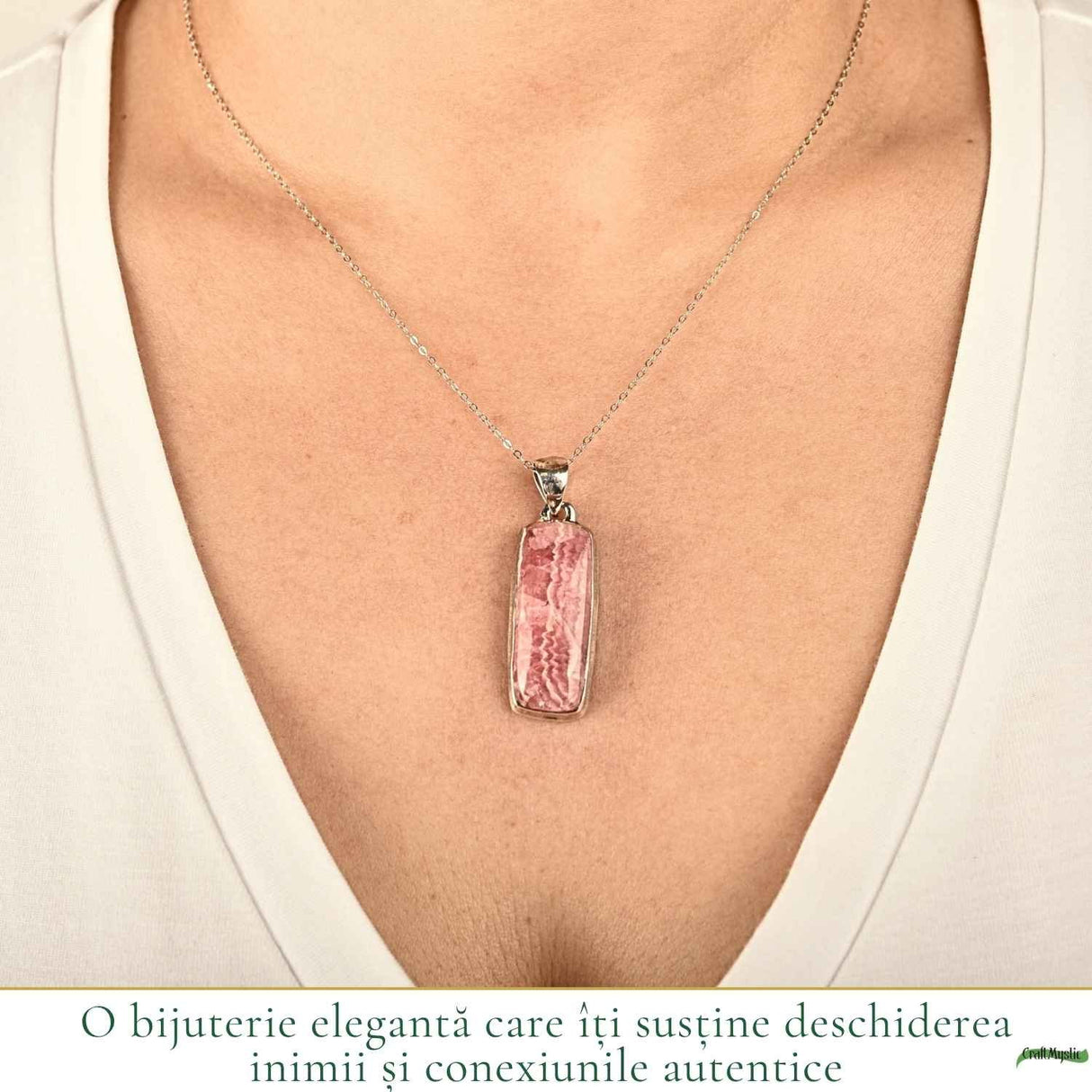 Colier Argint 925 cu Rodocrozit Natural Dreptunghi – Echilibru si Energie Autentica