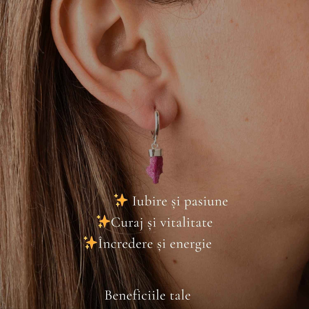 Cercei cu Rubin Brut Natural din Argint 925 – Energie si incredere Feminina