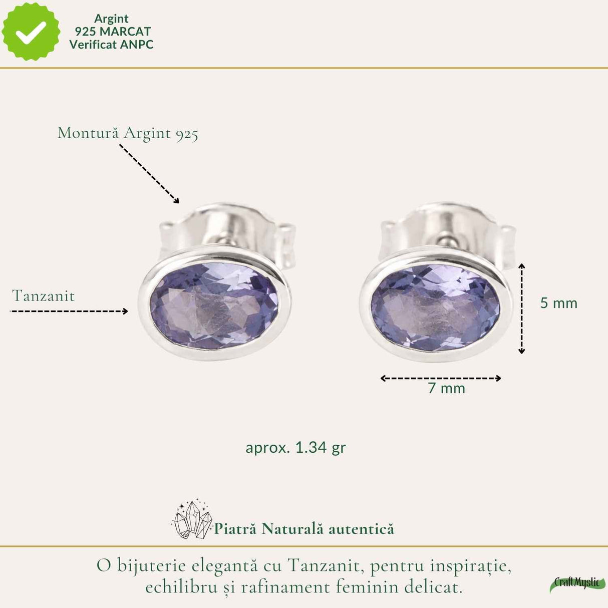 Cercei Argint 925 cu Tanzanit Fatetat Oval – Intuitie si Eleganta Feminina