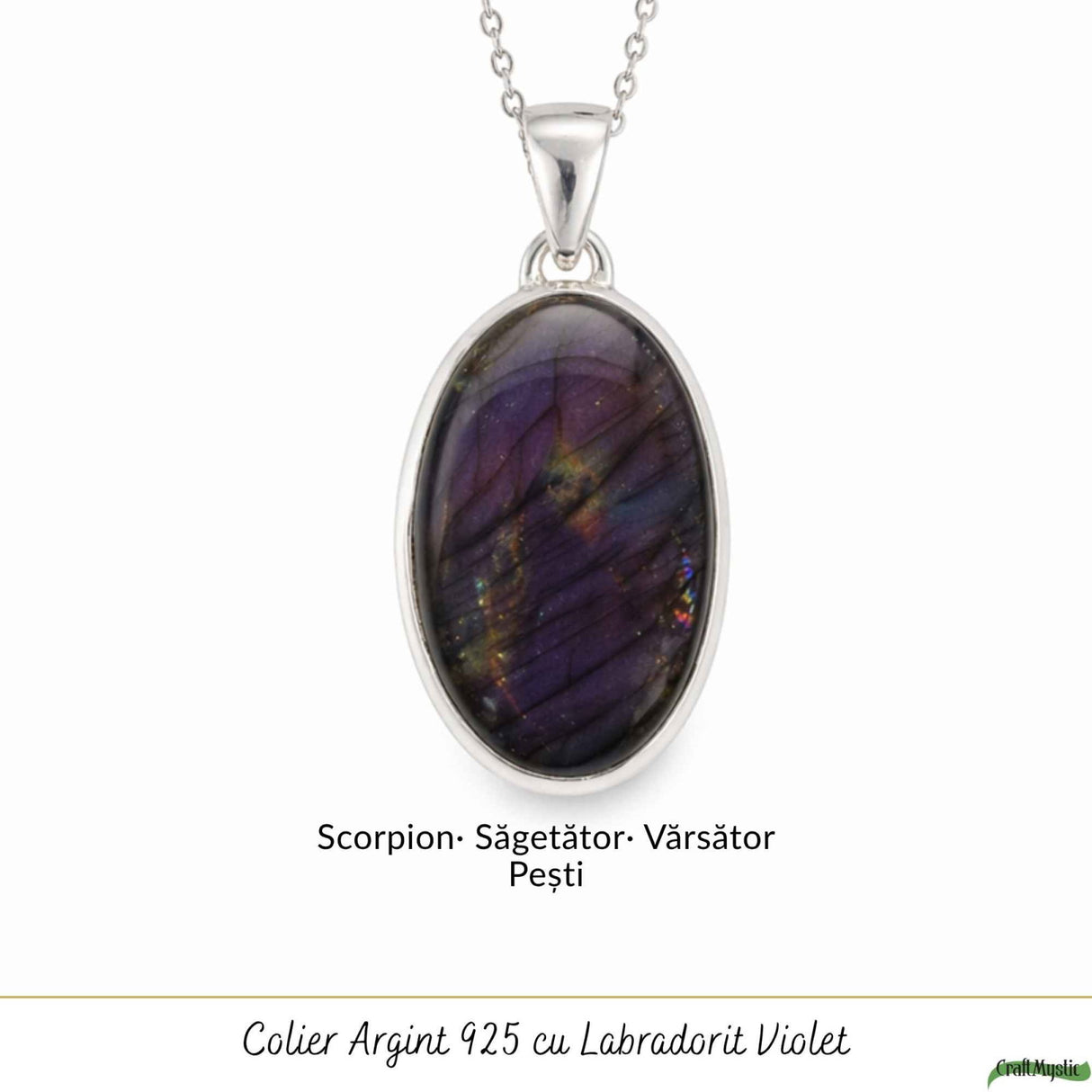 Colier Argint 925 cu Labradorit Violet Oval – Intuitie si Protectie