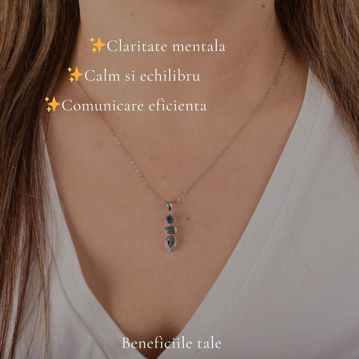 Colier argint 925 cu Topaz Albastru si Apatit – Claritate si comunicare