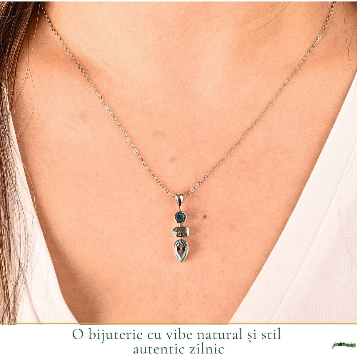 Colier argint 925 cu Topaz Albastru si Apatit – Claritate si comunicare