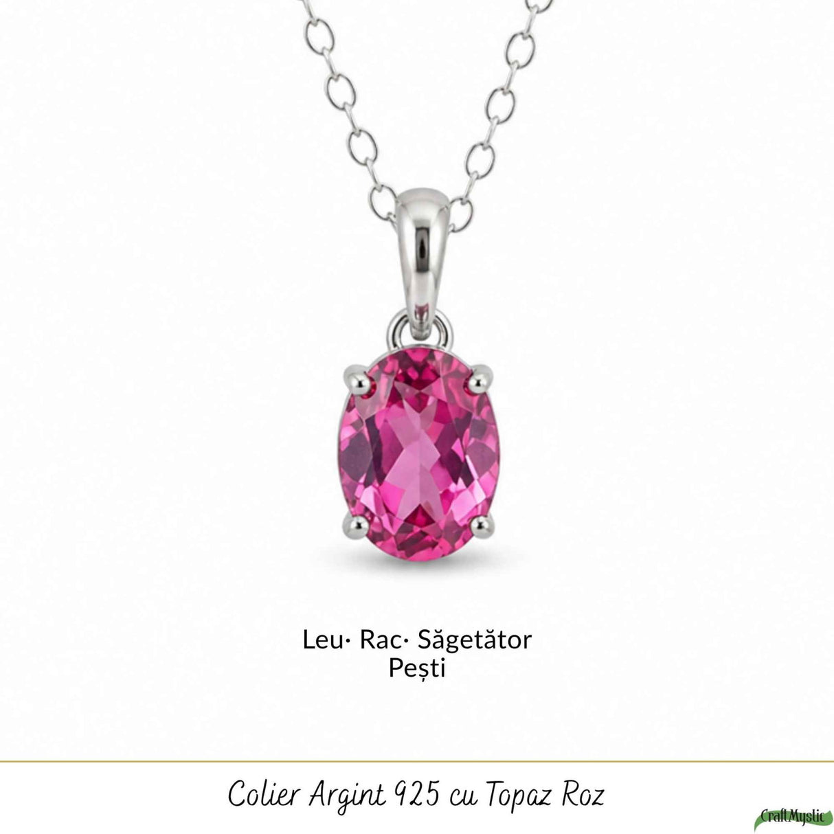 Colier argint 925 cu Topaz Roz forma oval – Iubire si echilibru emotional