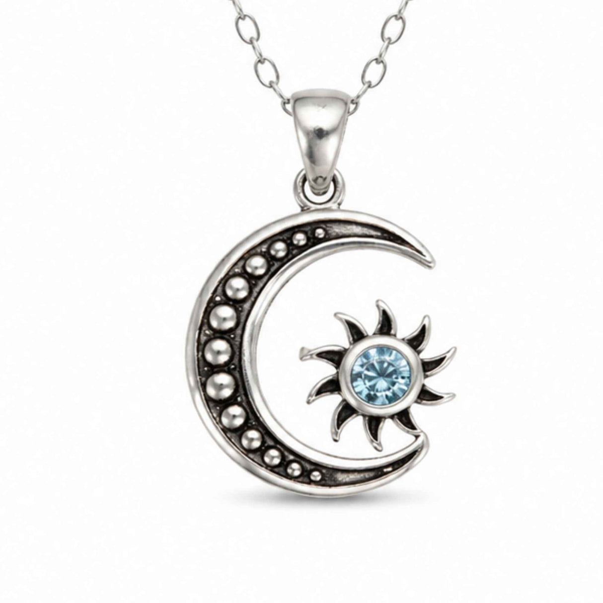 Colier argint 925 cu Topaz Albastru soare si semiluna – Claritate si echilibru