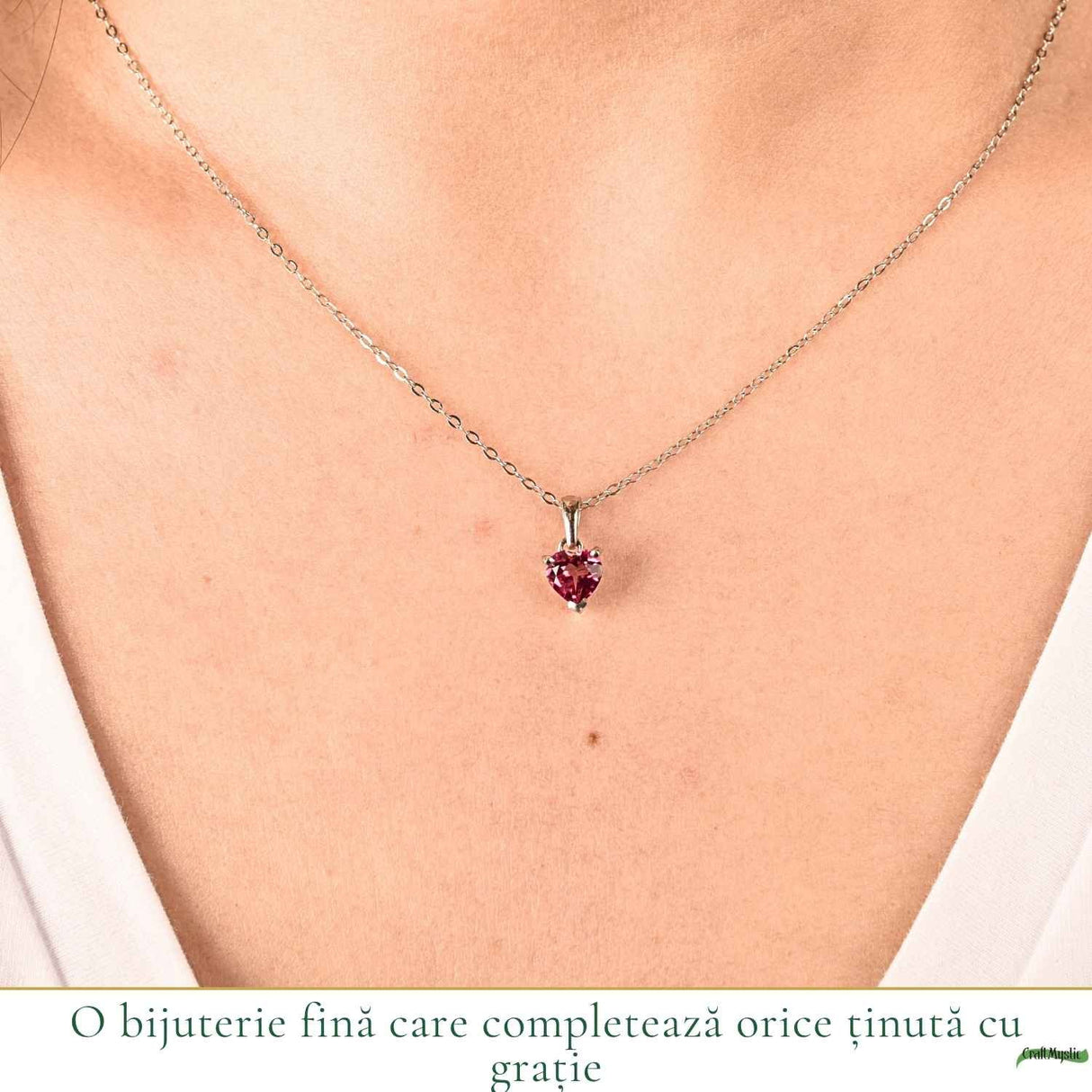 Colier argint 925 cu Topaz Roz forma de inima – Iubire si armonie