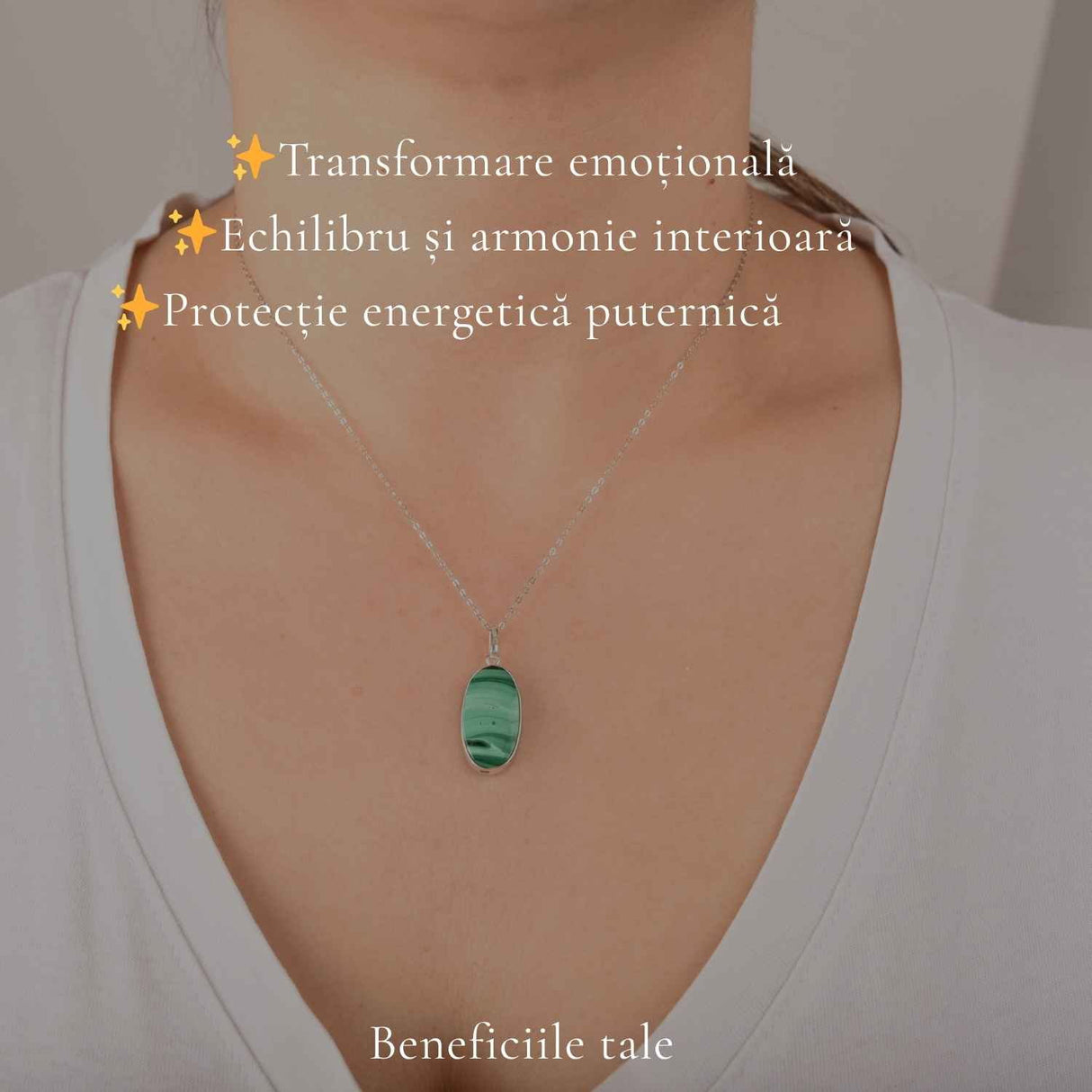 Colier Argint 925 cu Malachit Oval – Protectie si Transformare Interioara