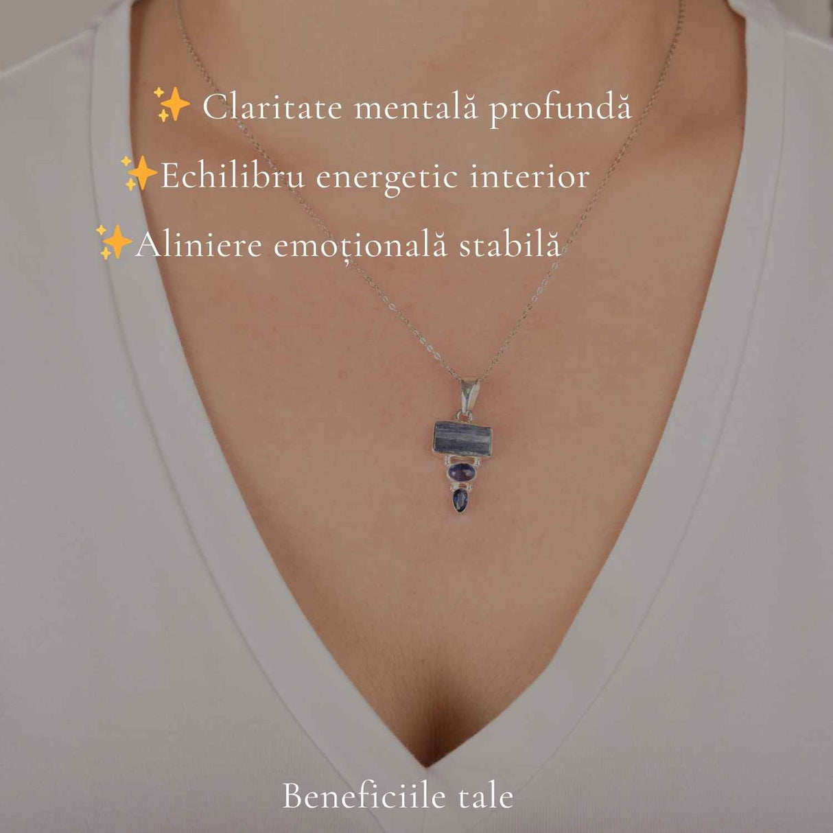 Colier Argint 925 cu Triplu Kianit Albastru – Claritate si Echilibru Interior