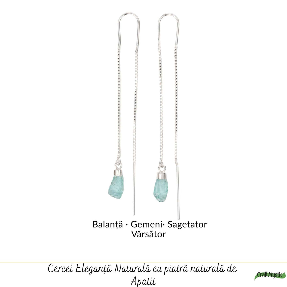 Cercei Lungi Argint 925 cu Apatit Brut Natural – Claritate si Energie Feminina