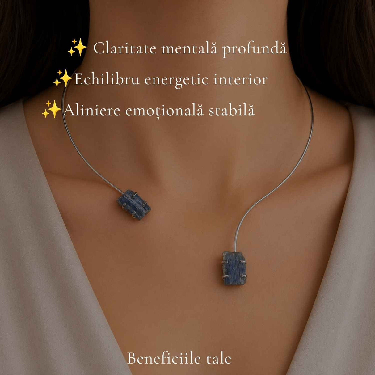 Colier Choker Argintiu cu Kianit Albastru Natural – Comunicare si Claritate Interioara