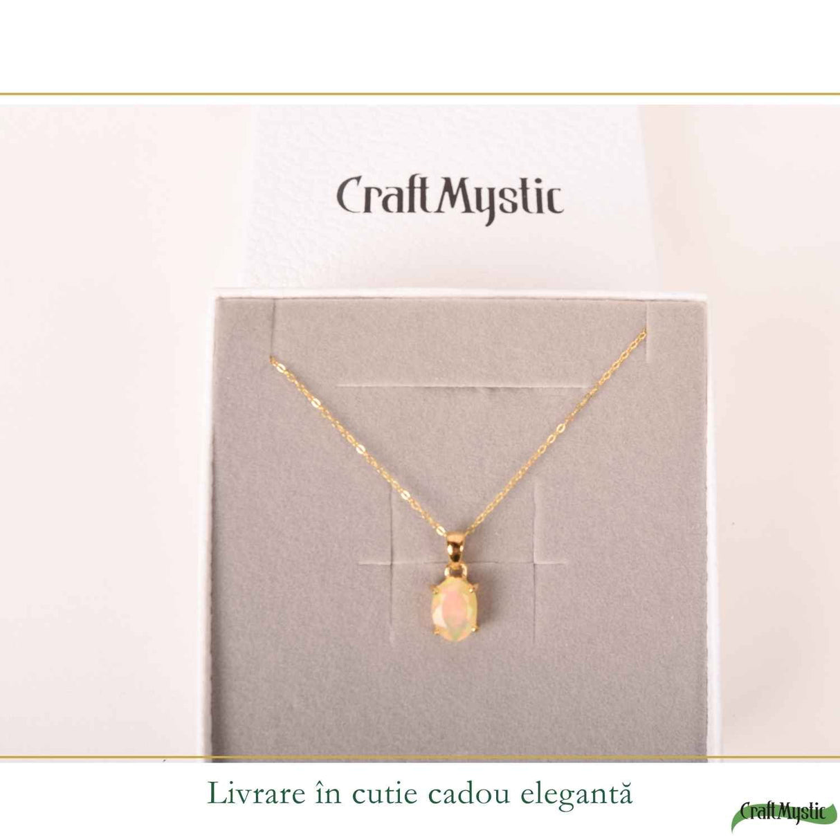 Colier Argint 925 Placat cu Aur 18K cu Opal Etiopian Oval fatetat – Intuitie si Energie Pozitiva