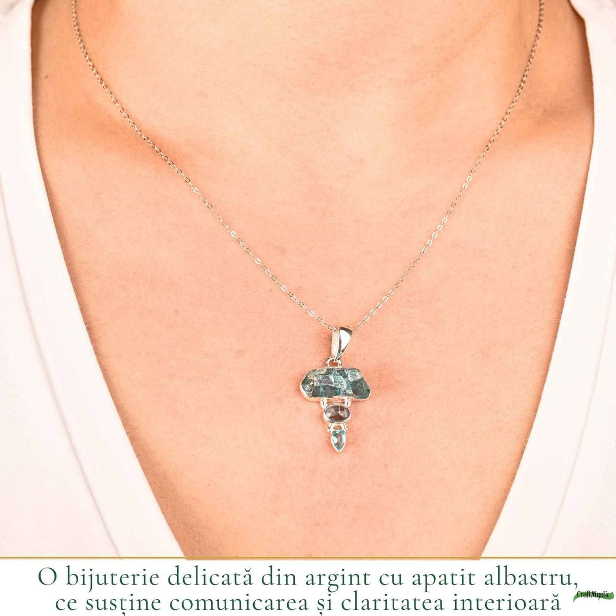 Colier Argint 925 cu Triplu Apatit Albastru – Claritate si Comunicare Autentica