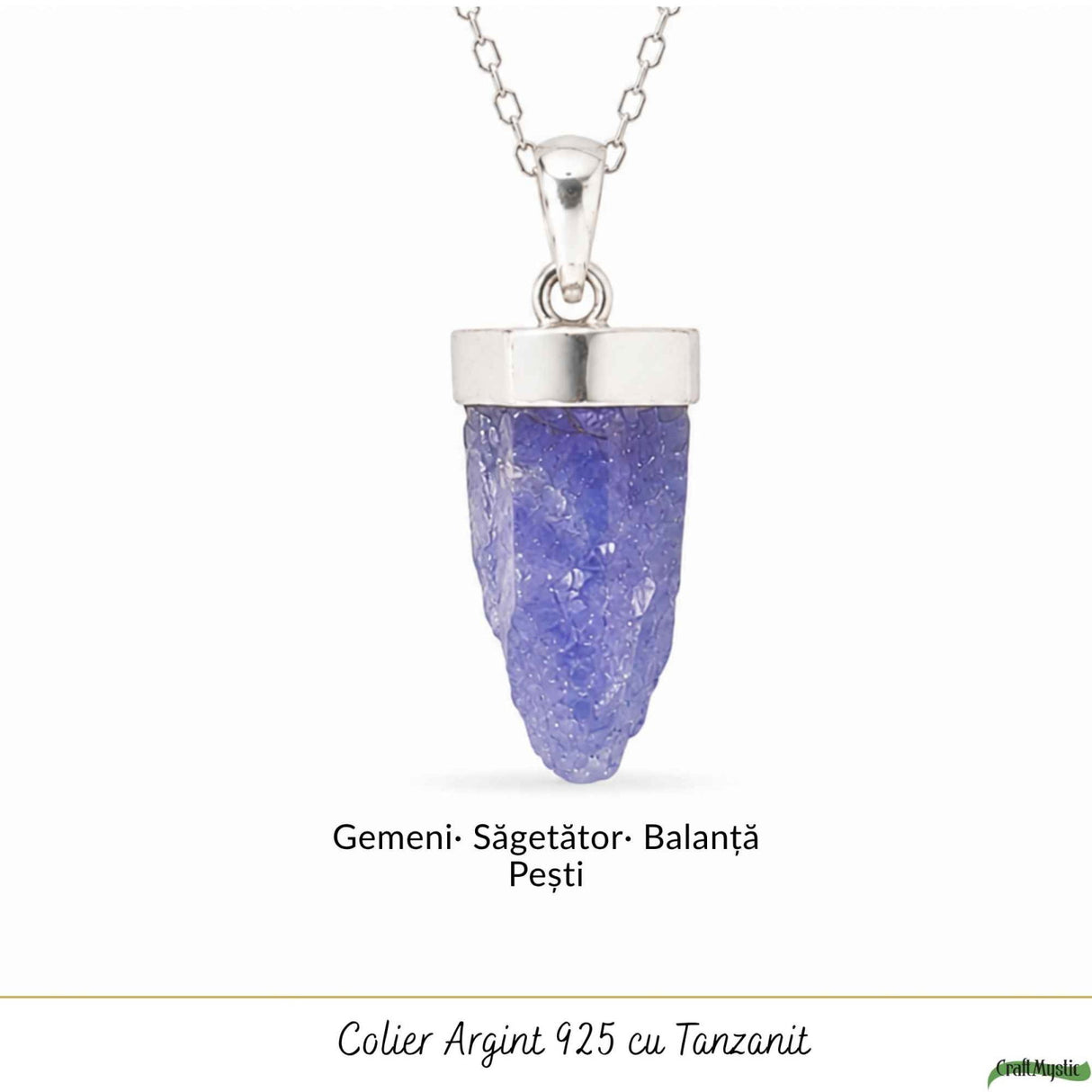 Colier Argint 925 cu Tanzanit Brut – Claritate, Intuitie si Energie Profunda
