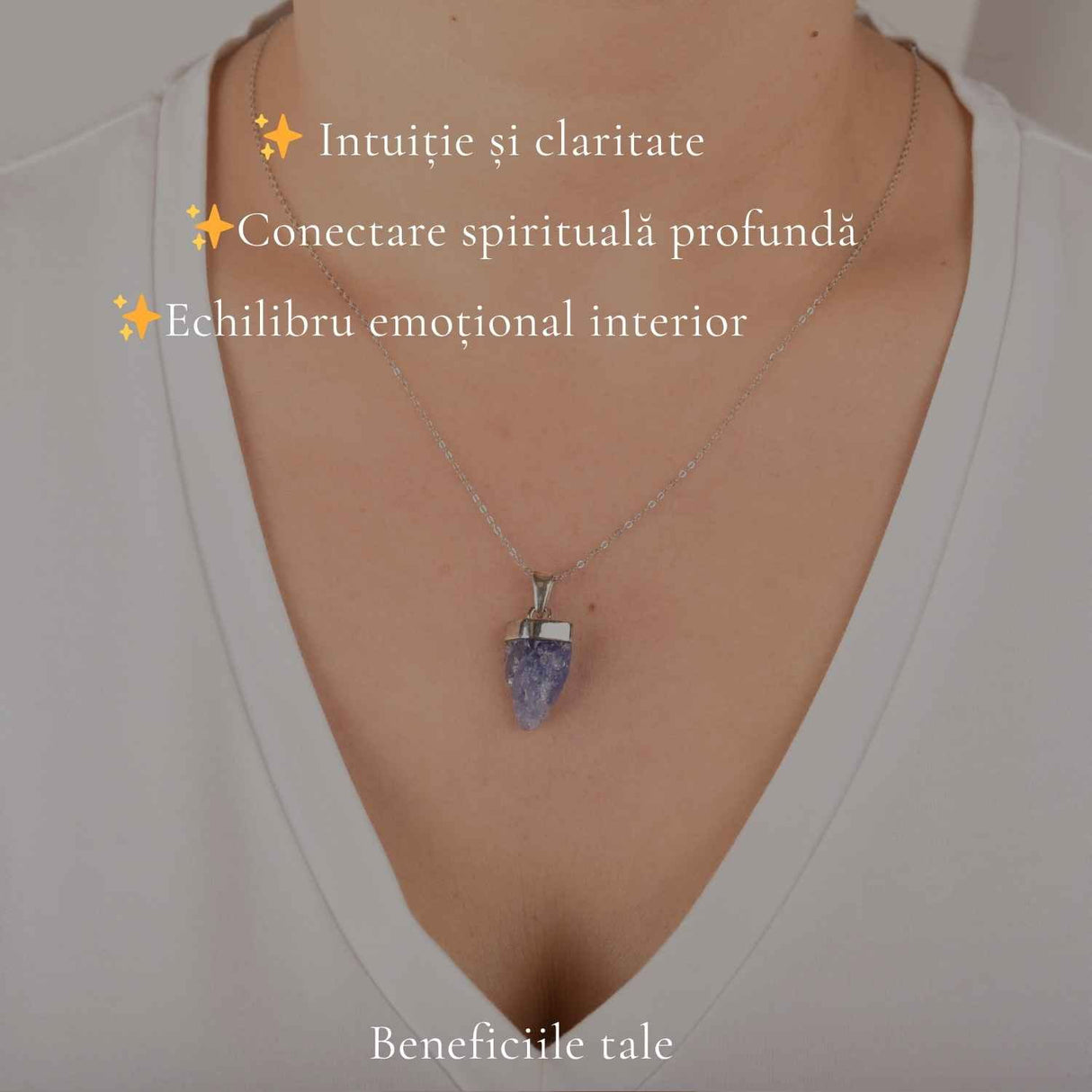 Colier Argint 925 cu Tanzanit Brut – Claritate, Intuitie si Energie Profunda