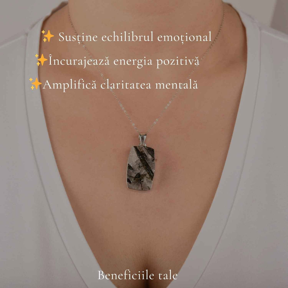 Colier Argint 925 cu Turmalina Verde si Cuart forma Dreptunghi – Echilibru si Claritate
