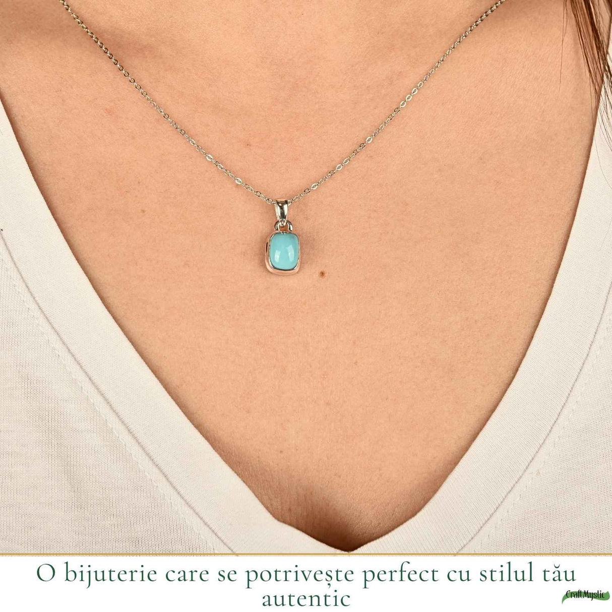 Colier Argint 925 cu Turcoaz Natural Dreptunghi – Calm si Energie Pozitiva