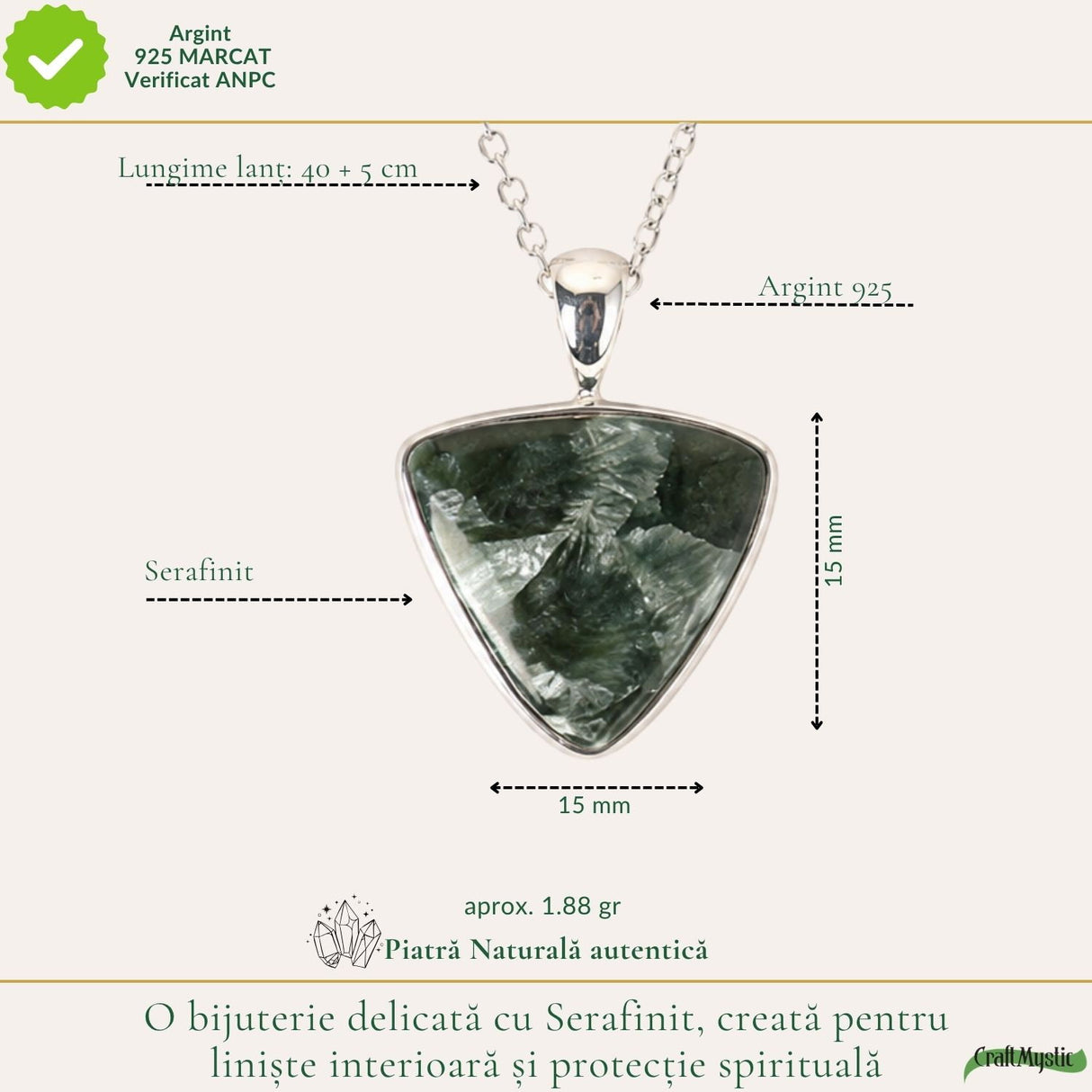 Colier Argint 925 cu Serafinit Triunghi – Echilibru Spiritual si Protectie