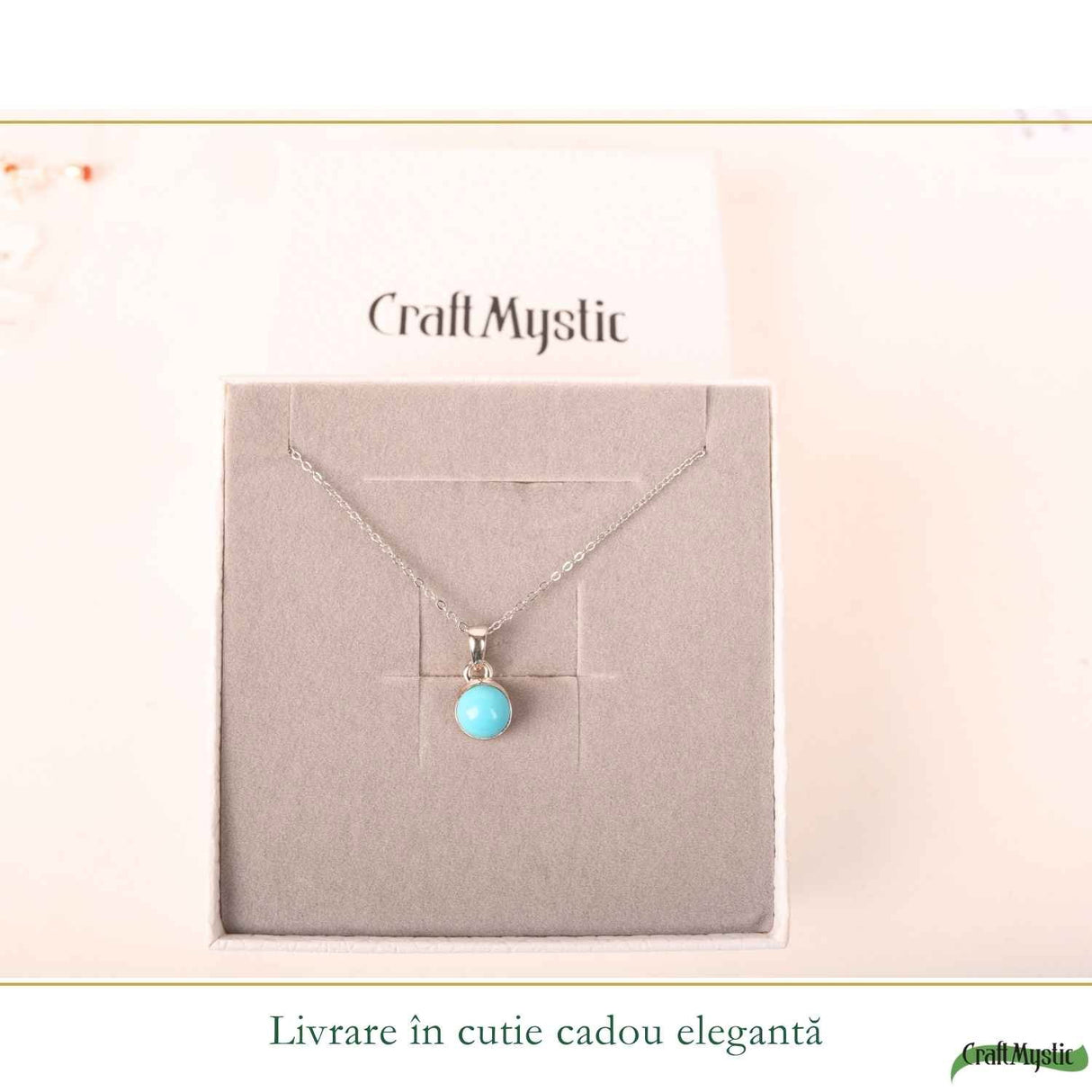 Colier Argint 925 cu Turcoaz Natural Rotund – Calm si Energie Pozitiva