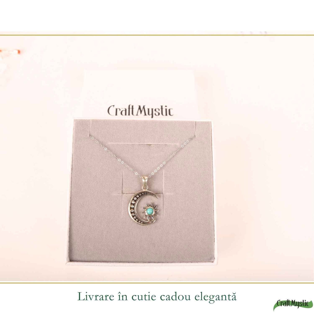 Colier argint 925 cu Turcoaz semiluna si soare – echilibru si protectie zilnica