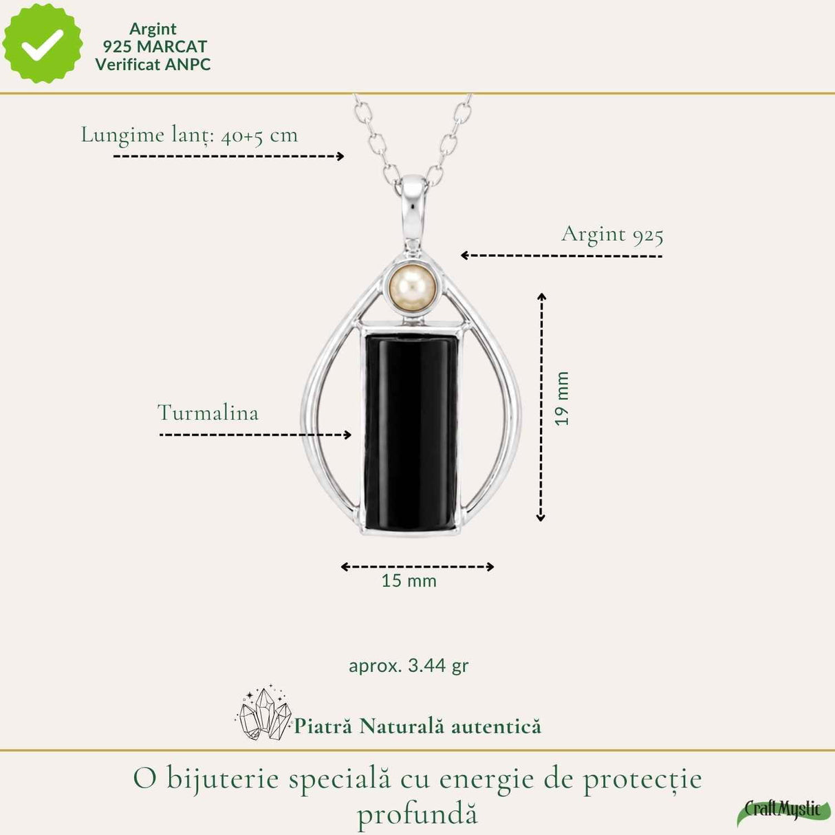 Cercei Argint 925 cu Turmalina Neagra – Protectie si Echilibru Zilnic