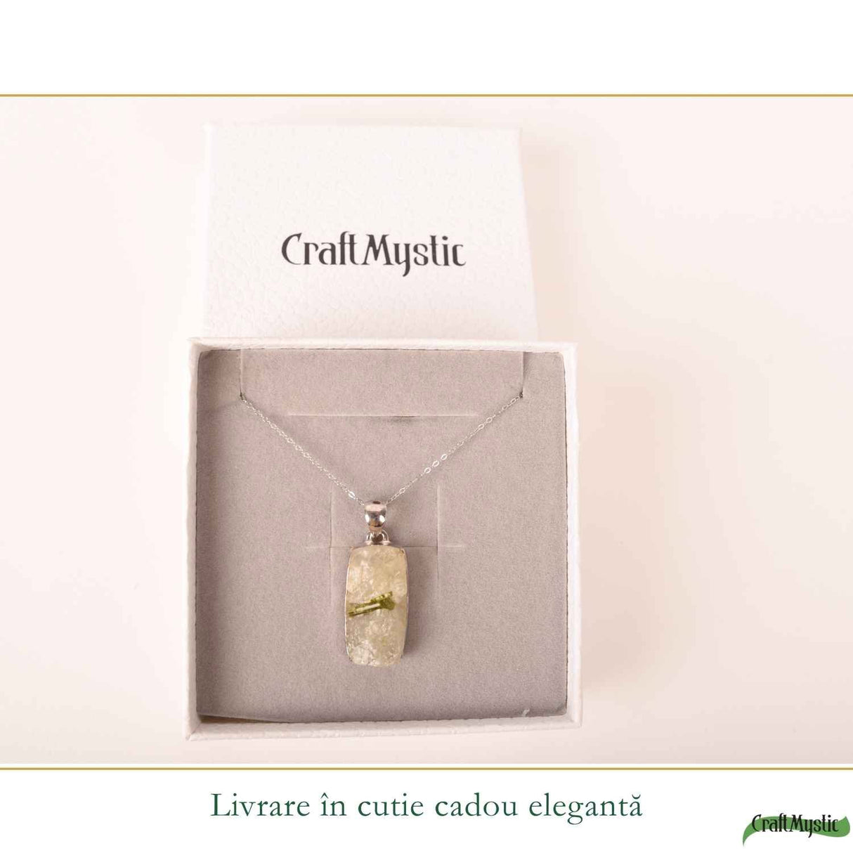Colier Argint 925 cu Turmalina Verde si Cuart Dreptunghi – Echilibru si Protectie
