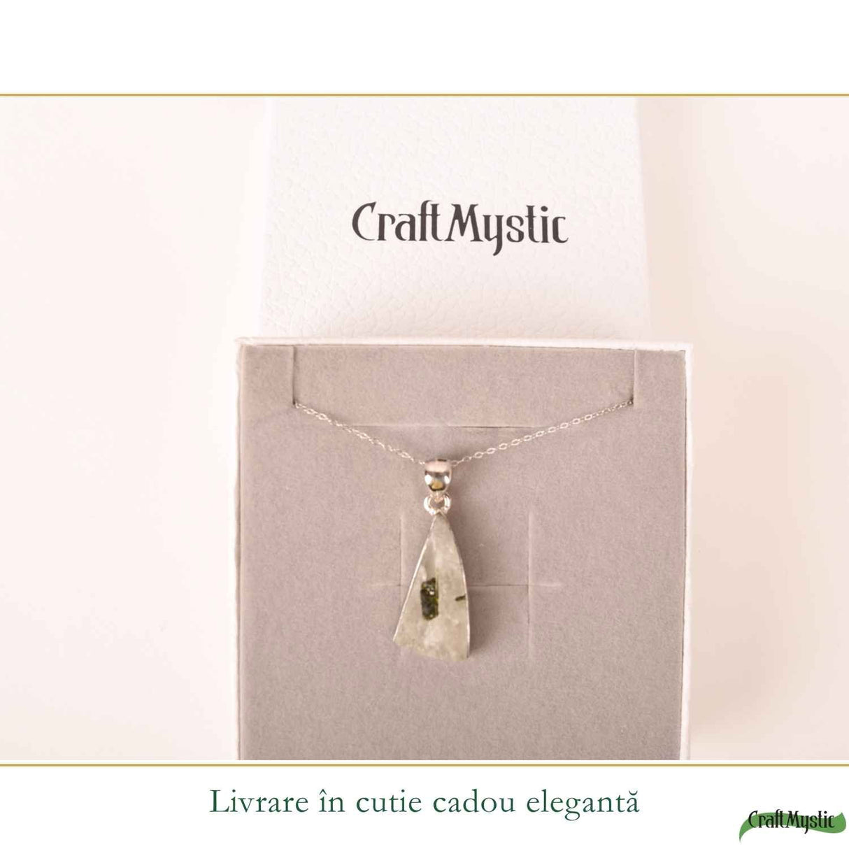 Colier Argint 925 cu Turmalina Verde si Cuart Triunghi – Protectie si Echilibru