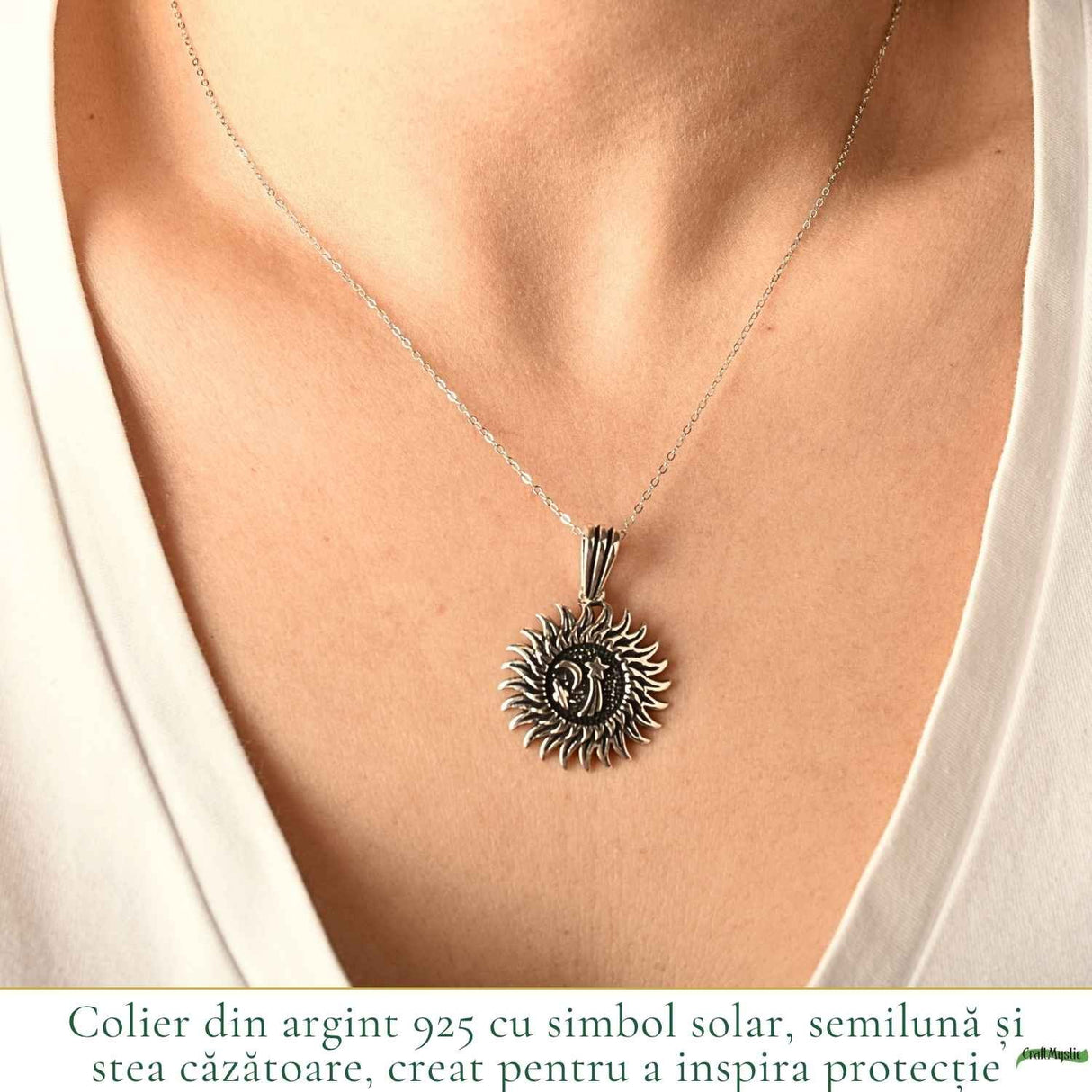 Colier Argint 925 Soare si Semiluna – Protectie, Echilibru si Energie Mistica