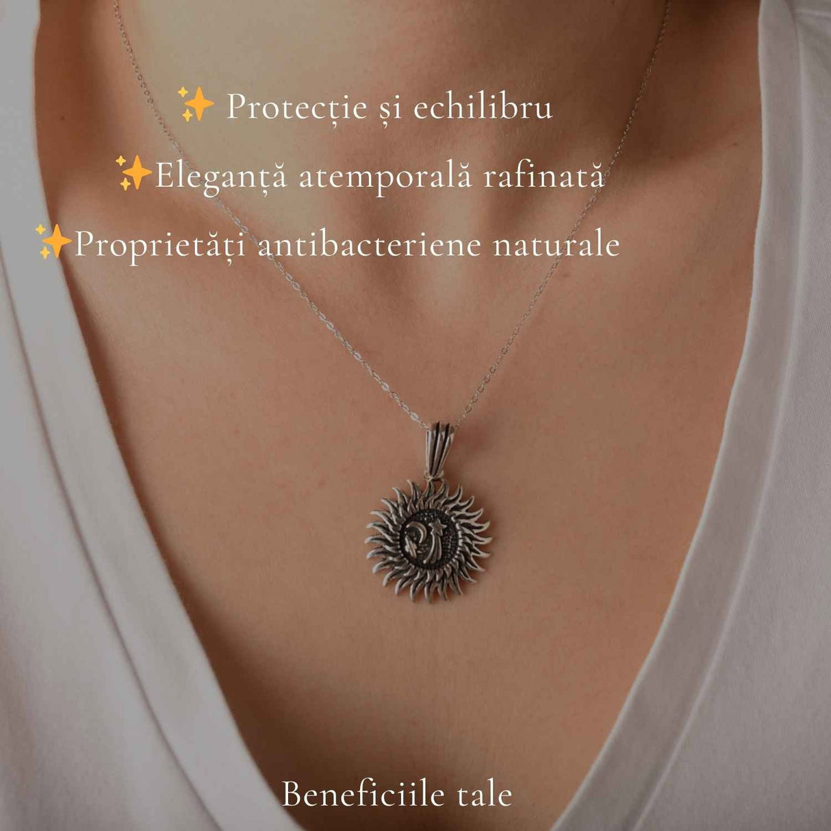 Colier Argint 925 Soare si Semiluna – Protectie, Echilibru si Energie Mistica