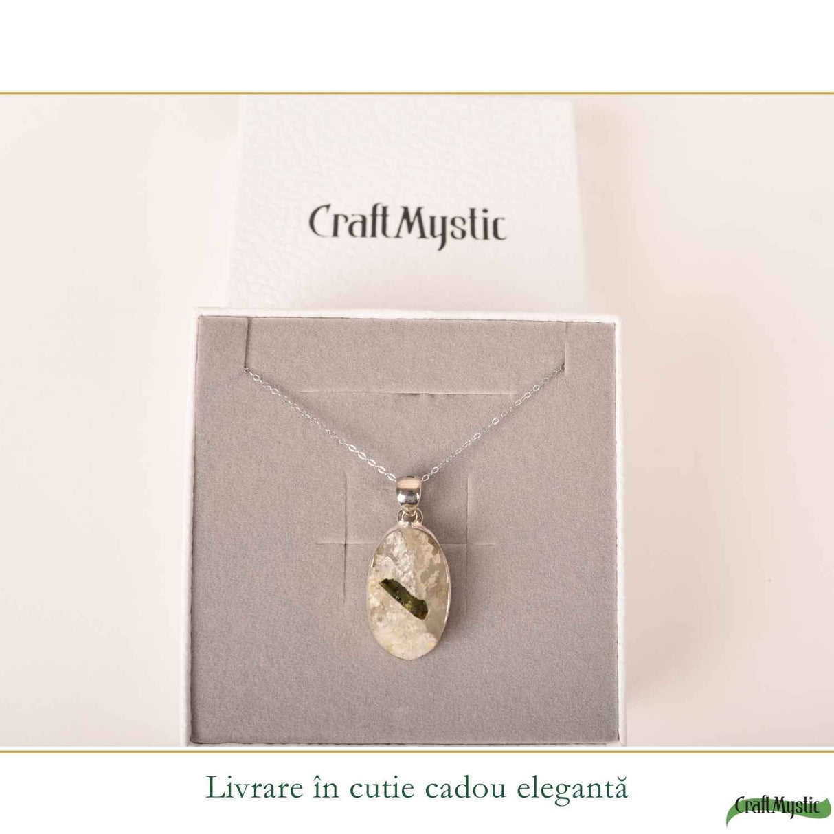 Colier Argint 925 cu Turmalina Verde si Cuart Oval – Armonie si Energie Pozitiva