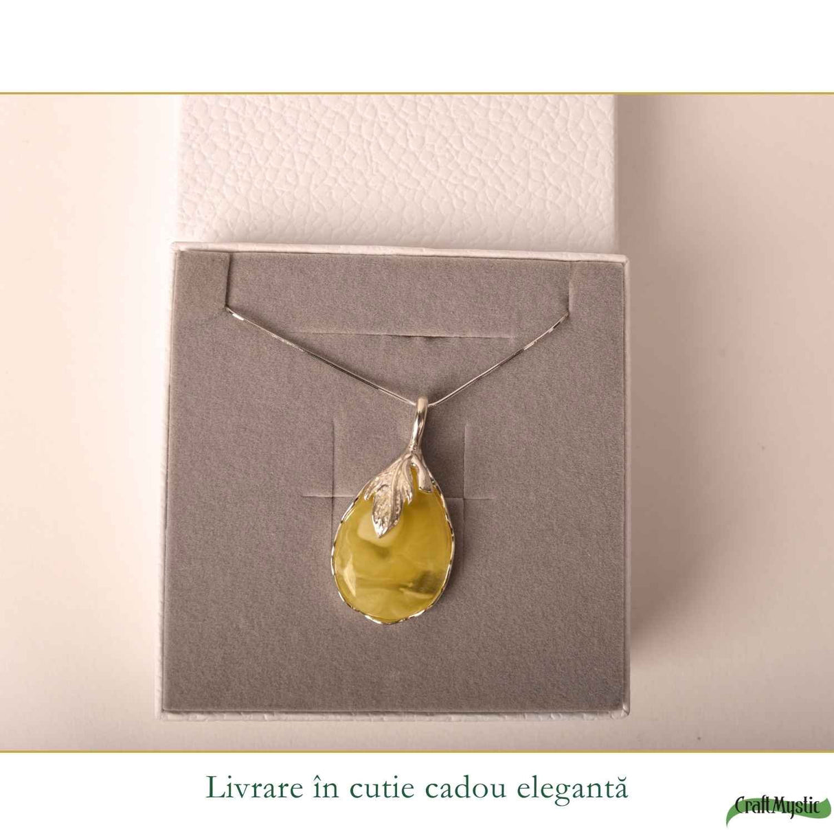 Colier Argint 925 Lacrima cu Chihlimbar Galben – Protectie si Energie Pozitiva