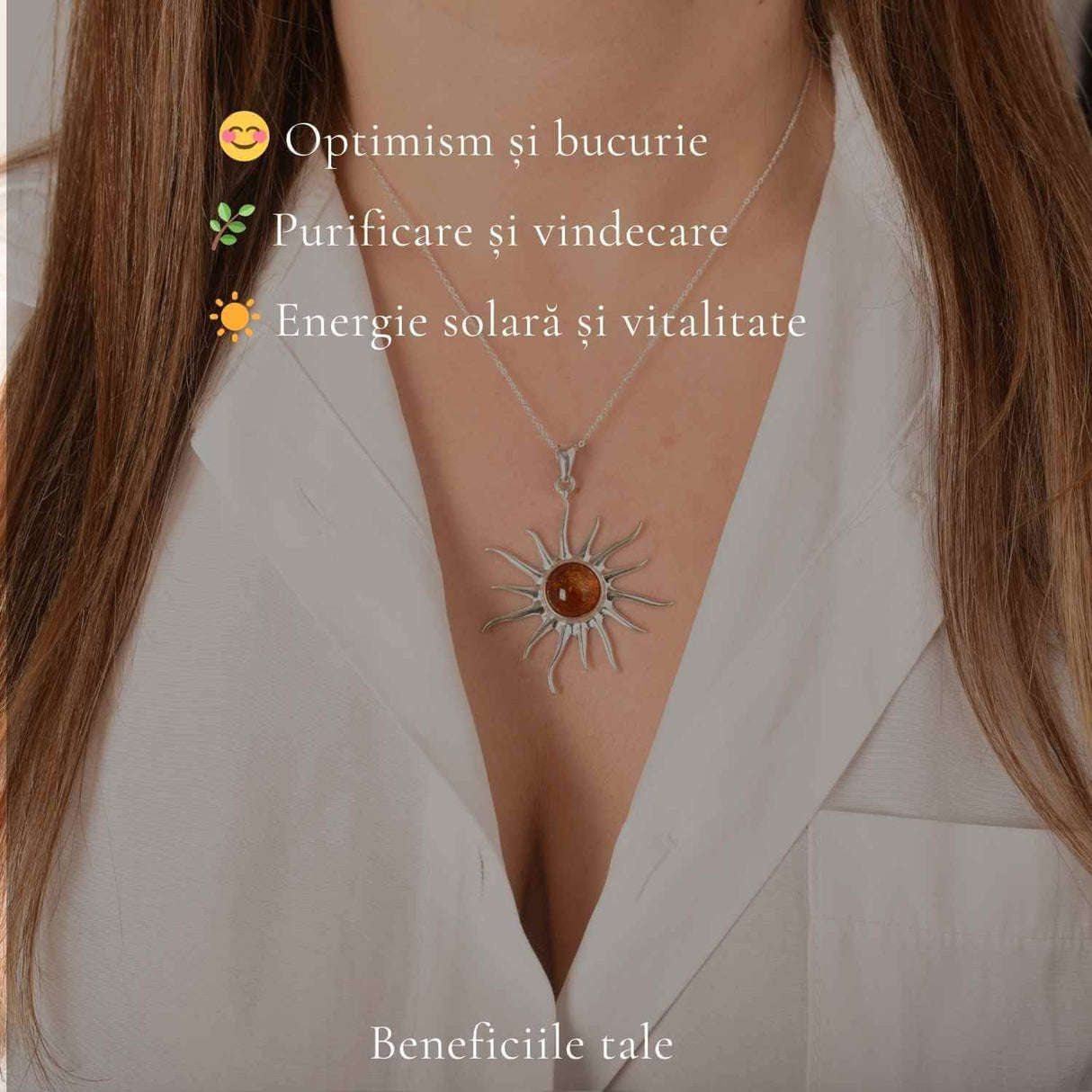 Colier argint 925 Soare cu chihlimbar natural - Energie si vitalitate solara