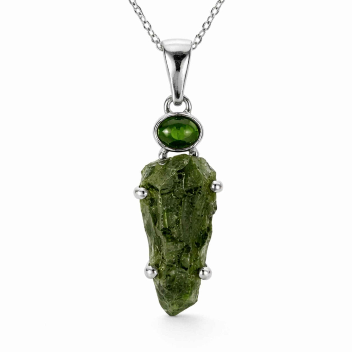 Colier argint 925 cu Moldavit si Turmalina Verde – Echilibru Emotional si Transformare