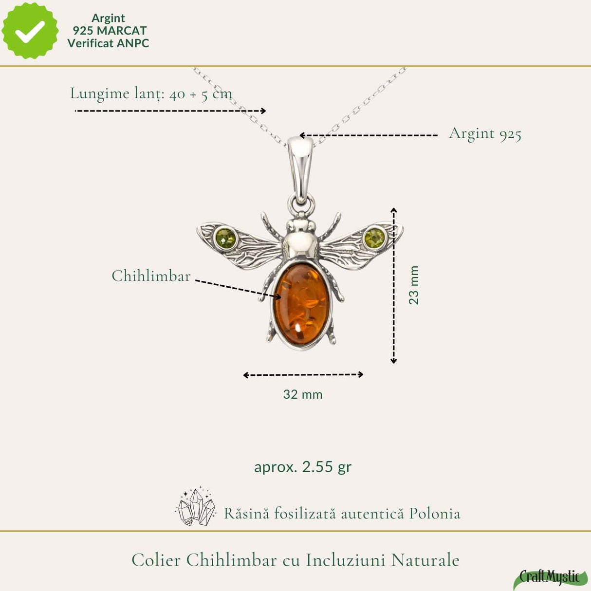 Colier Argint 925 Albina cu Chihlimbar Natural - Energie si Bucurie Solara