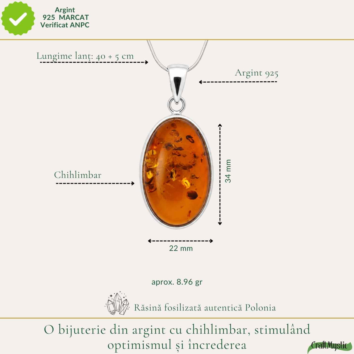 Colier Argint 925 cu Chihlimbar – Energie Pozitiva si Echilibru Interior