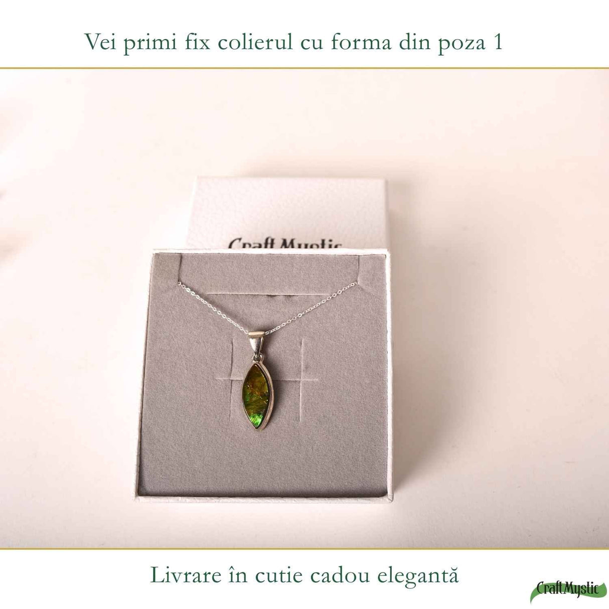 Colier Argint 925 cu Amolit Natural Oval – Prosperitate, Protectie si Energie Pozitiva
