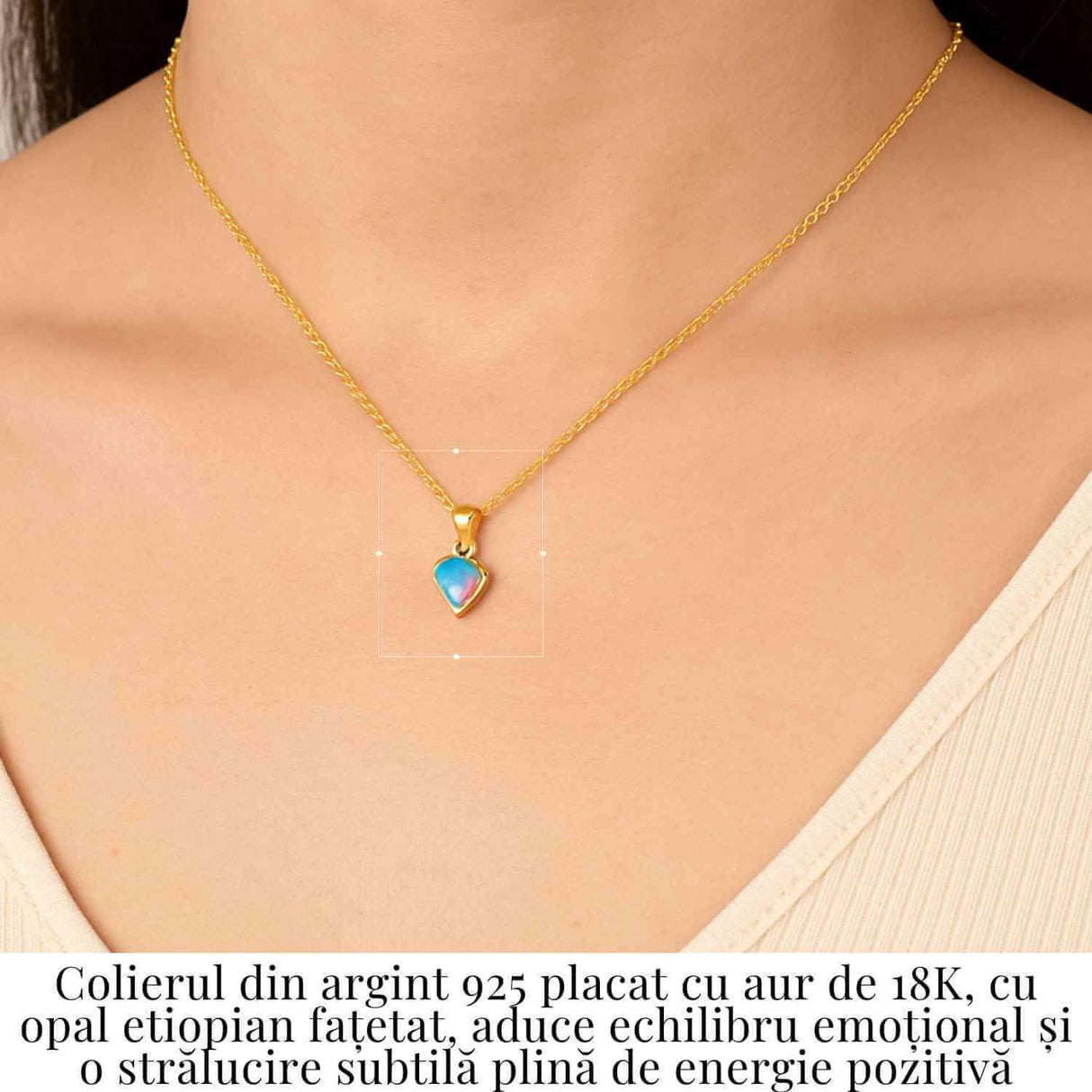 Colier Argint 925 placat cu aur 18K cu Opal Etiopian Fatetat in Forma de Diamant - Lumina, Intuitie si Feminin Sacru