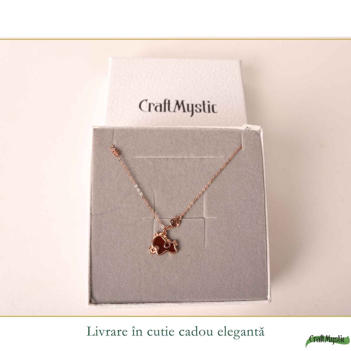 Colier Argint 925 Rose Gold cu Agat Rosu Natural forma calut– Energie, Curaj si Eleganta