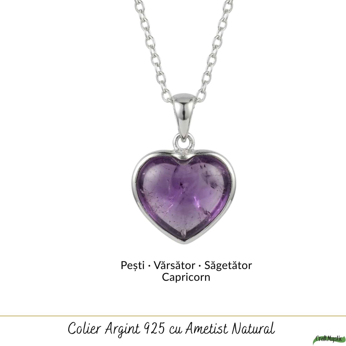 Colier Argint 925 Inima cu Ametist Natural – Calm, Iubire si Echilibru Interior
