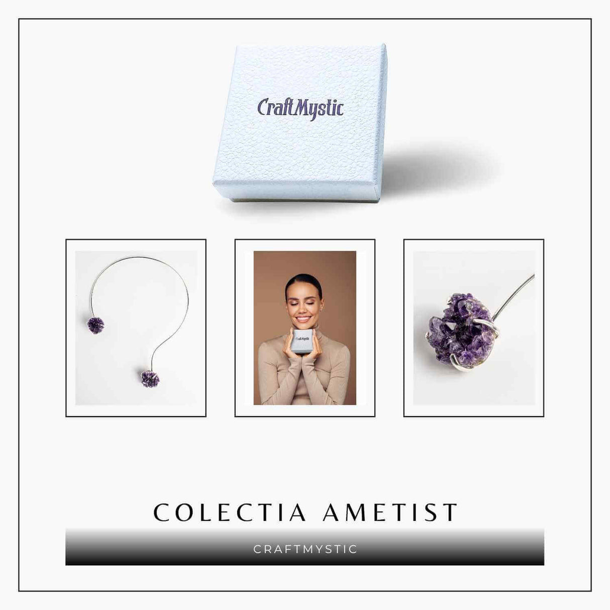 Colier Choker Argintiu cu Piatra Naturala Ametist Druzy - Protecte si Energie Positiva