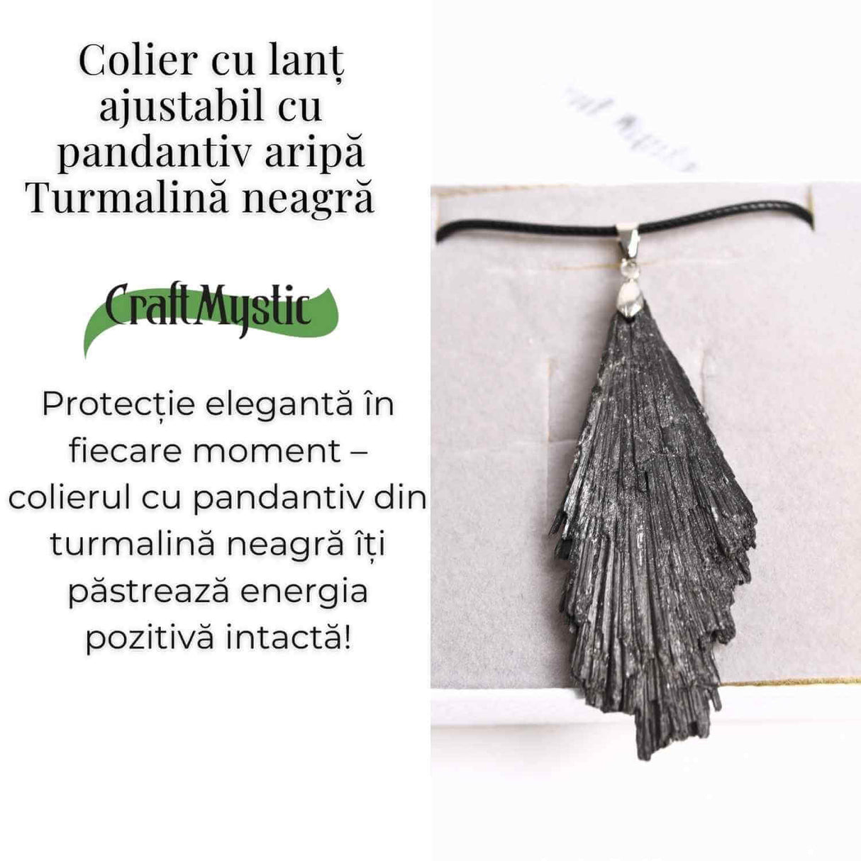 Colier cu pandantiv Turmalina Neagra model Aripa - Protectie si Eleganta