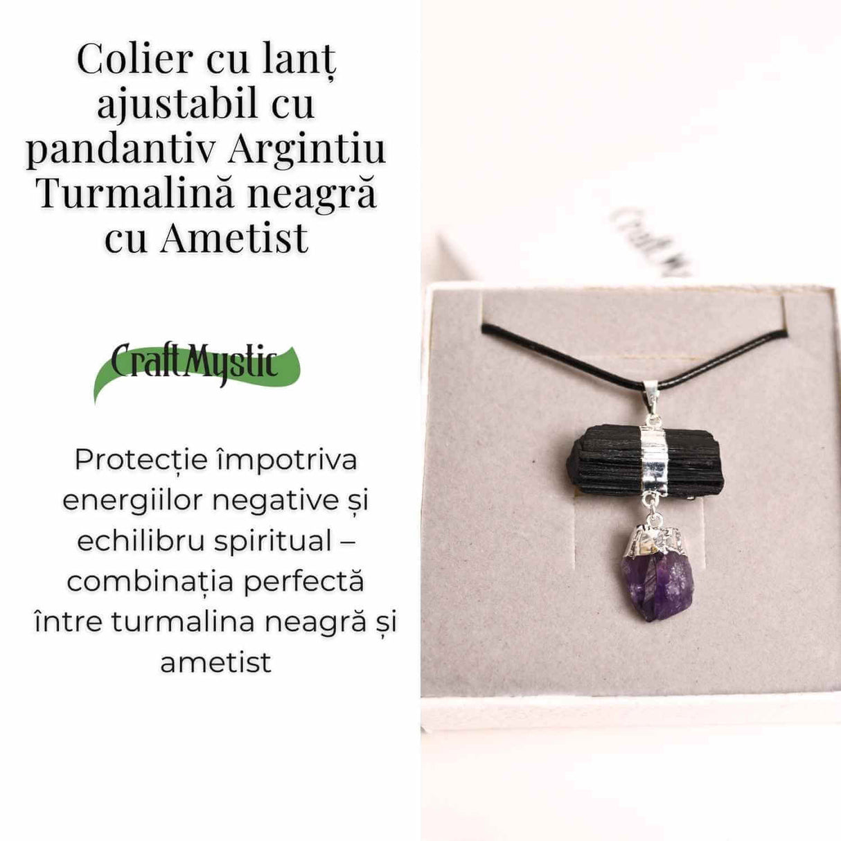 Colier cu pandantiv Turmalina si Ametist - Protectie si Claritate Spirituala