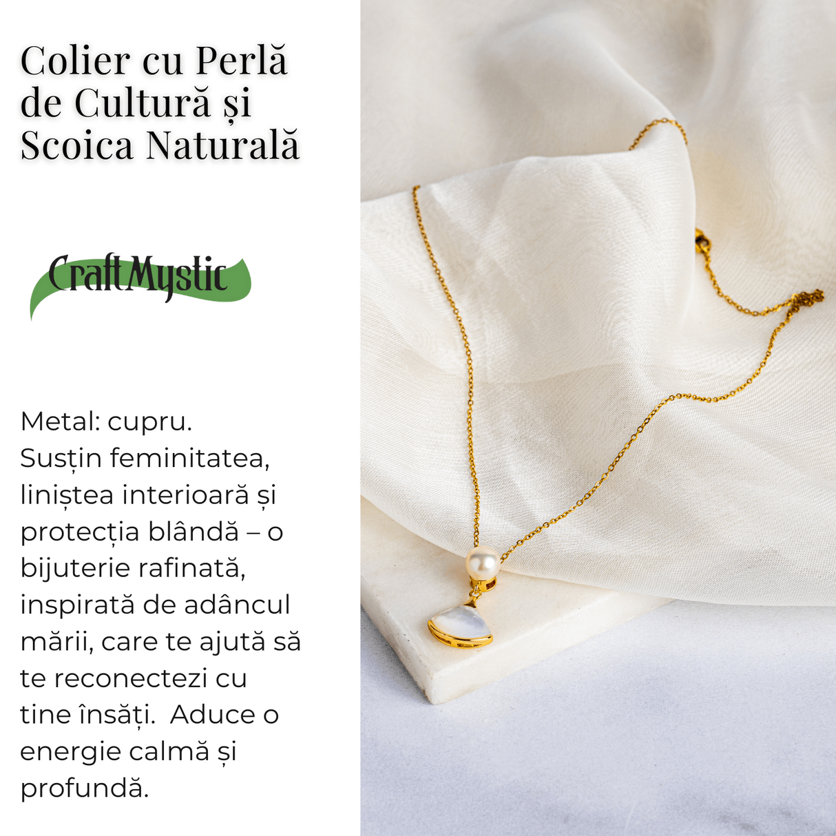Poarta linistea interioara - Colier cu perla de cultura si scoica naturala