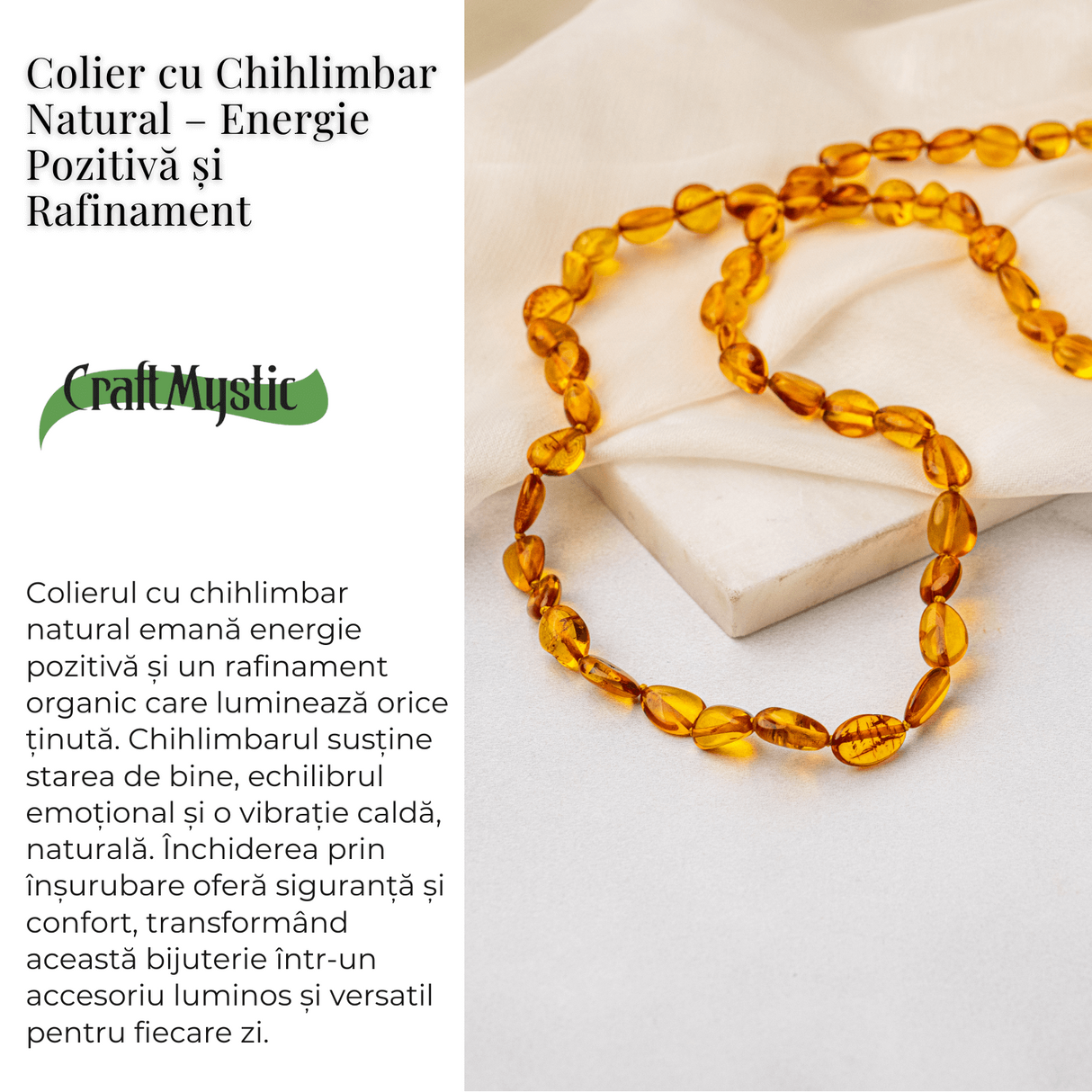 Colier Chihlimbar Natural Auriu - Energie Pozitiva, Calduroasa si Eleganta Organica