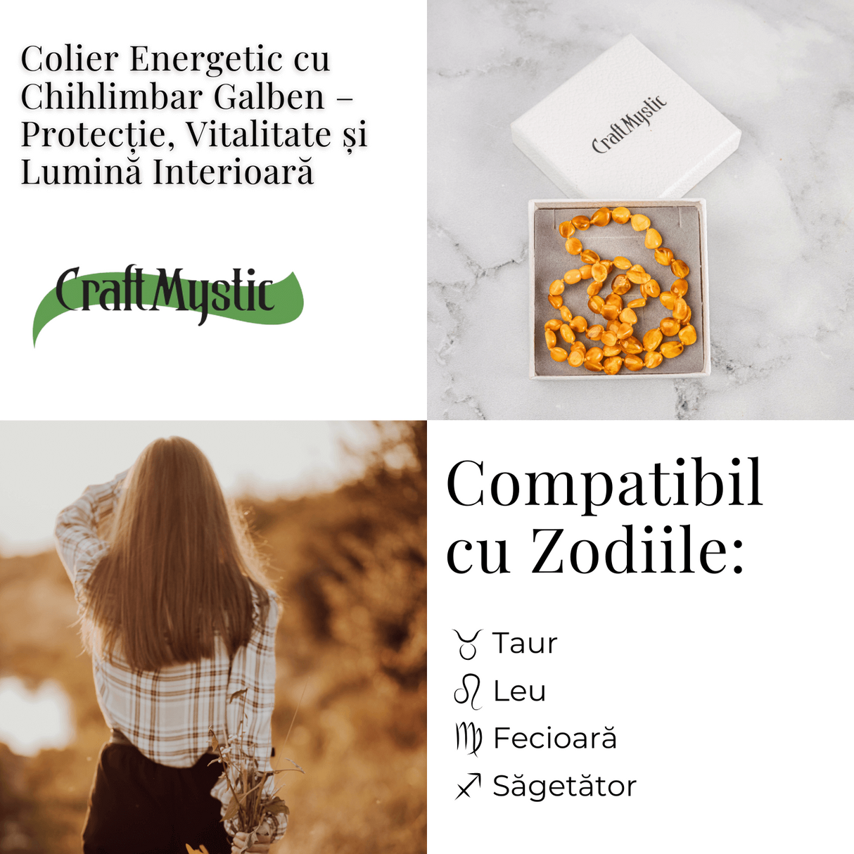 Colier Energetic din Chihlimbar Galben Natural - Protectie, Vitalitate si Lumină Calda Interioara