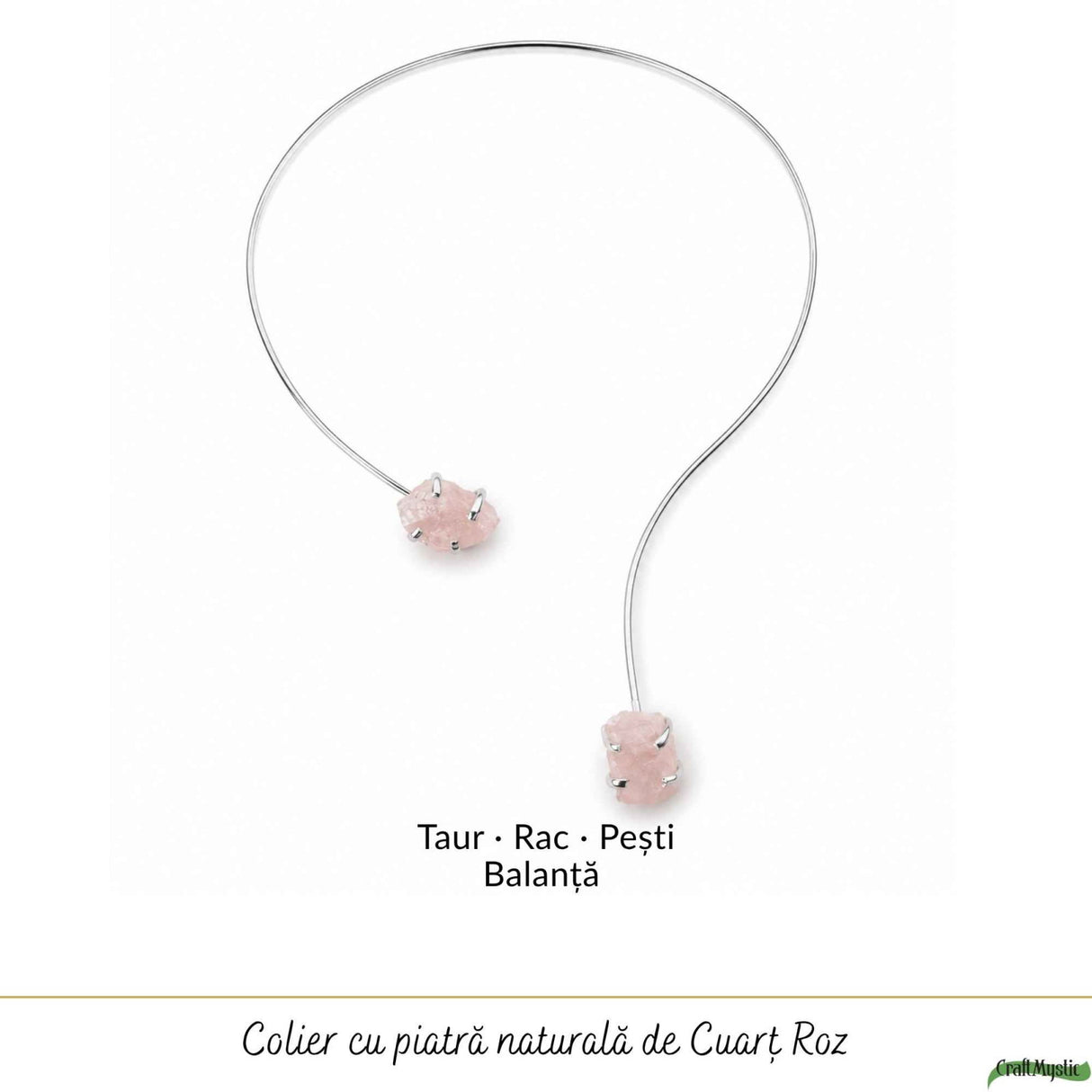Colier Choker Argintiu cu Cuart Roz Natural – Iubire, Armonie si Echilibru Emotional